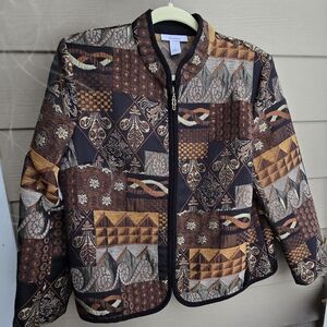 Vintage Dressbarn Patchwork Tapestry Jacket - Size L - Boho Chic Art Wear